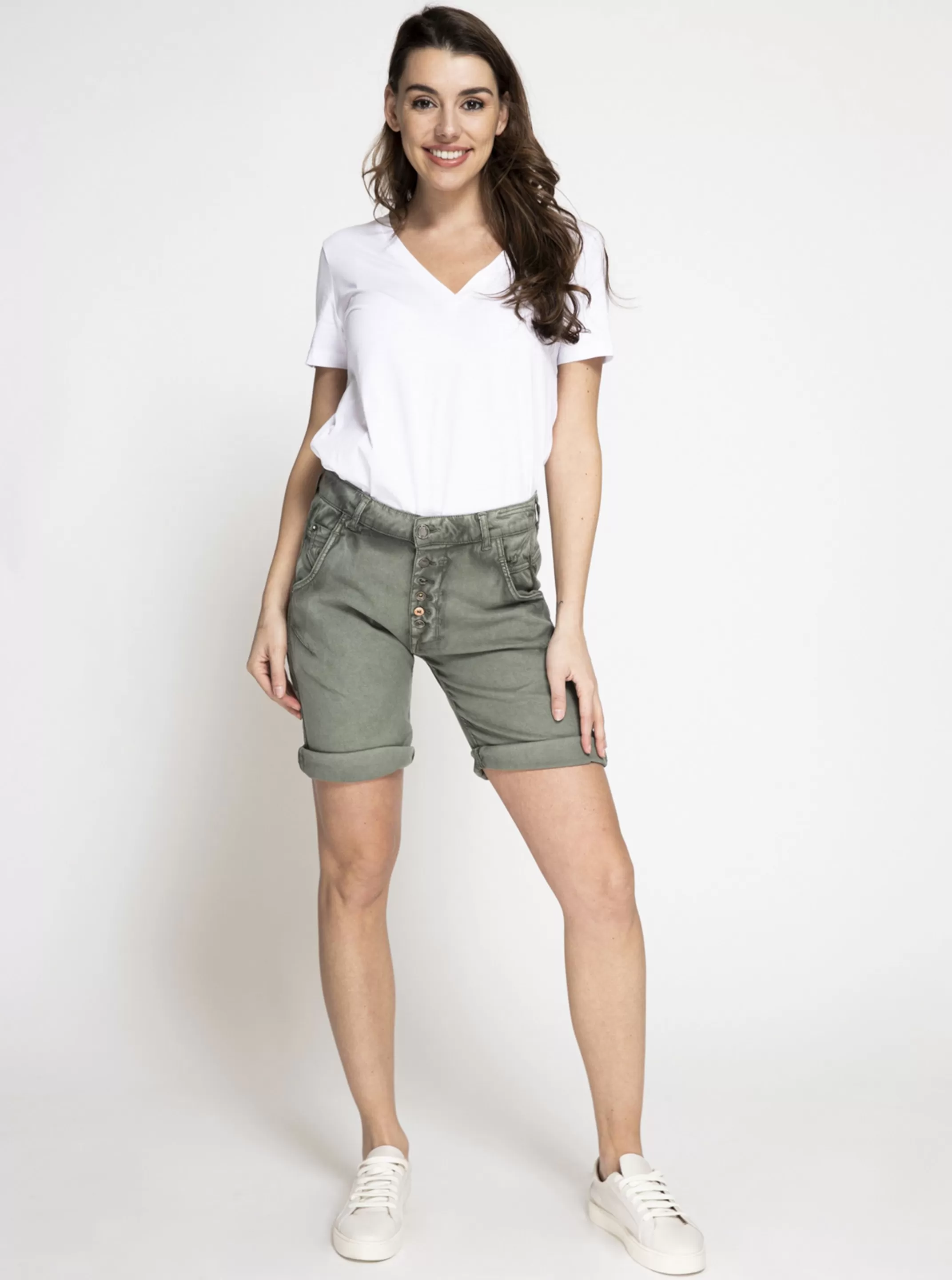 Zhrill Hosen<Damen Shorts Amy Mit Knopfleiste In Olive Green Grun